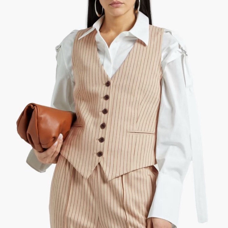 Rag & Bone Vanessa Pinstriped Satin-Twill-Paneled Cotton Vest In Tan Size 6
